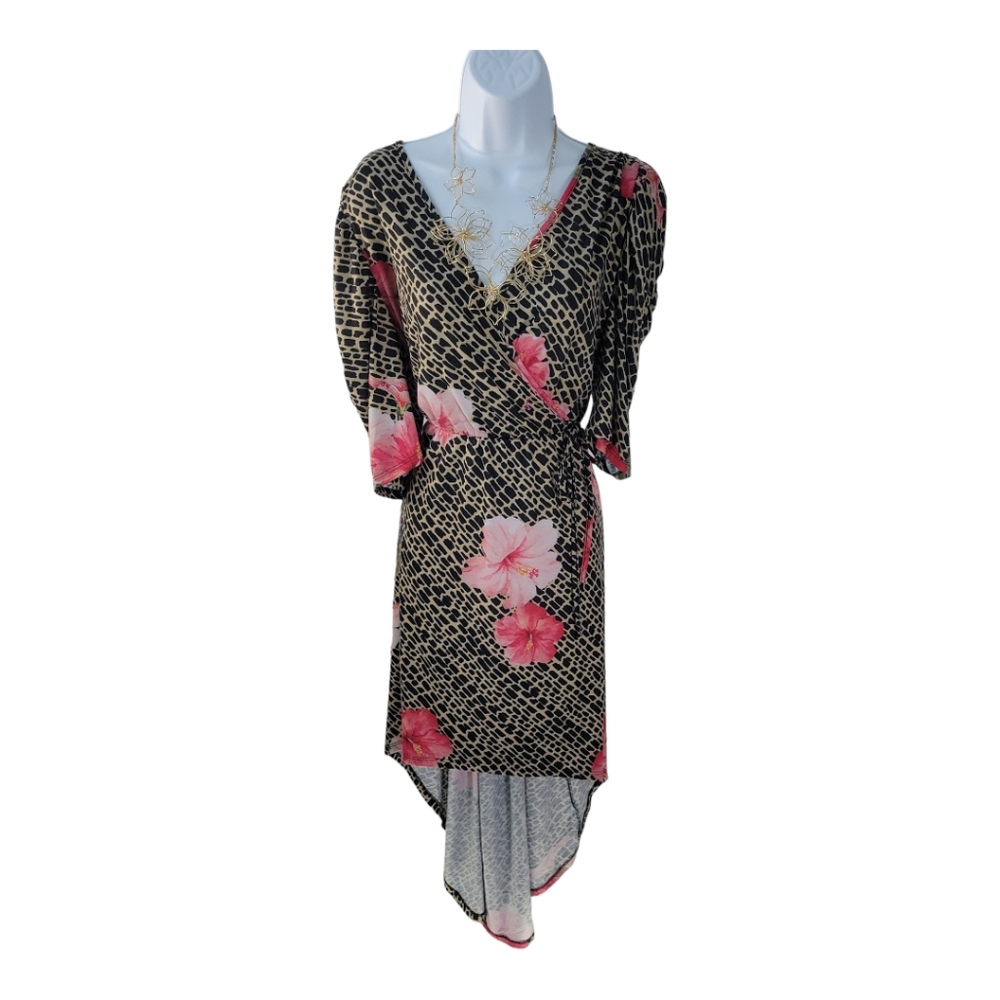 Pink Clove High-low Wrap Tropical Print Dress - Sz 18